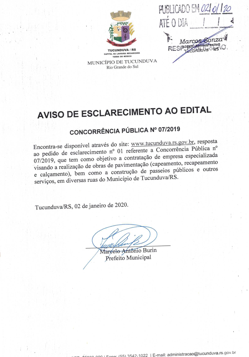 AVISO DE ESCLARECIMENTO Nº 01 EDITAL CNC 07_2019